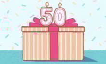 50th birthday cake shaped like a present