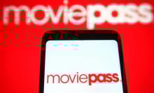MoviePass logo and phone on red background