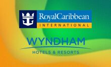 The Wyndham and Royal Caribbean logos appear on a green and yellow wavy abstract background.