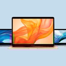 three MacBook Airs in a row
